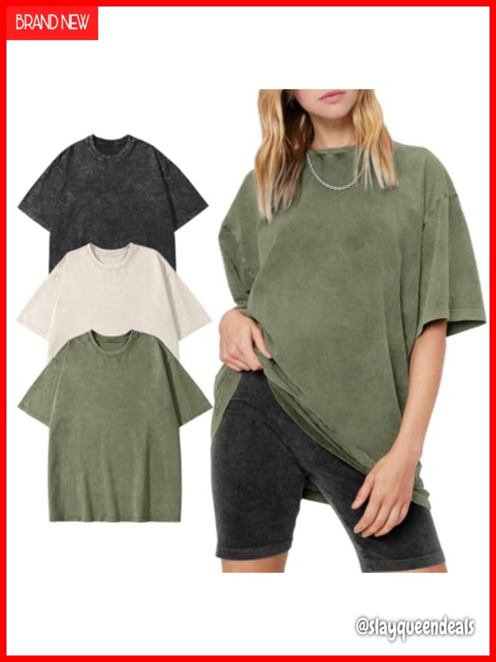 Women's Vintage Oversized Cotton T Shirts Washed Short Sleeve Crew Neck 3 Pack